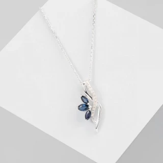 Pendentif Or Blanc Diamant et Saphir