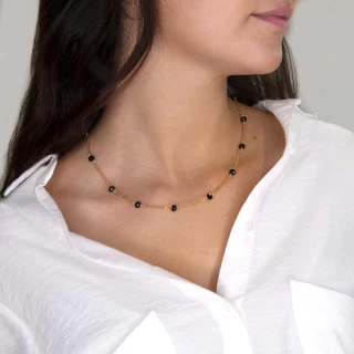 Collier "Millenium" Jade noir Laiton d...