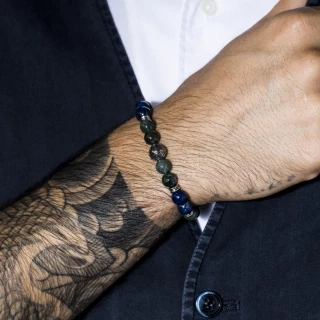 Bracelet perles moss agate verte et la...