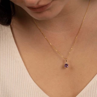 Pendentif Or Jaune Diamant et Améthyst...