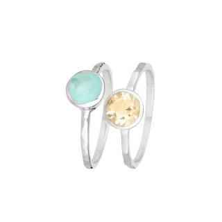 Bague "Cléa" Aqua Calci vert et Citrin...