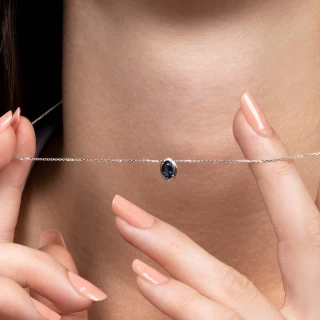 Pendentif Or Blanc Diamant et Saphir