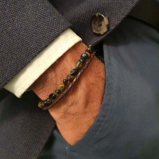 Bracelet Homme double tour cuir oeils...