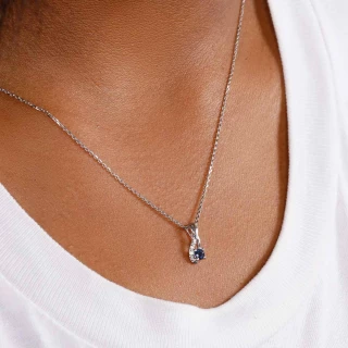 Pendentif Or Blanc Diamant et Saphir