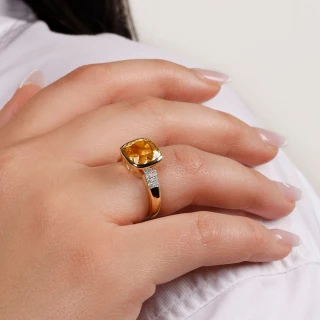 Bague "Sucre d'Orge" Or, Citrine et Di...