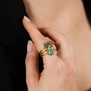Bague "Cyclique" Aqua Calci,Labradorit...