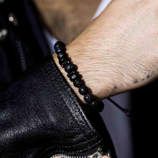 Bracelet Homme ajustable perles noires...