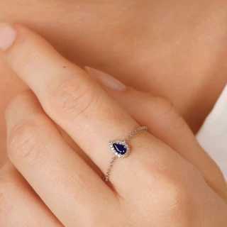 Bague chaîne "Blue Tear Saphir" Or bla...