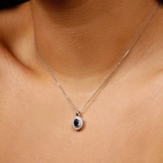 Pendentif Or Blanc Diamant et Saphir