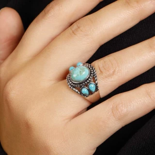 Bague "Rubí" Turquoise 2,70ct/5 et Arg...
