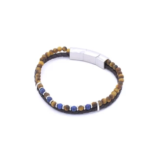 Bracelet Homme double cuir et perles o...