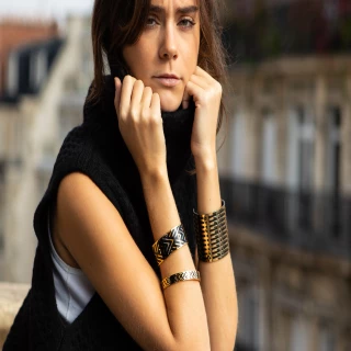 Bracelet Manchette HARMONIEA émail noi...
