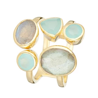 Bague "Fractale" Labradorite et Aqua C...