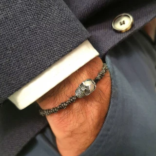 Bracelet Homme acier et cuir noir "BLA...