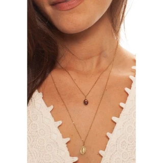 Collier acier doré à l’or fin et ameth...