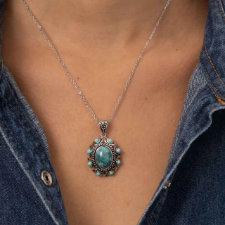Pendentif argent massif et pierre natu...
