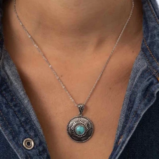 Pendentif argent massif et pierre natu...