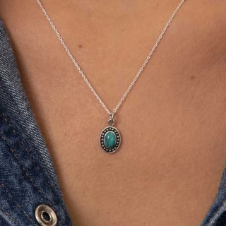 Collier"Parra" Turquoise 0,11ct et Arg...