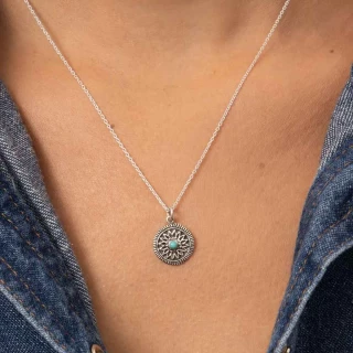 Collier "Pacay" Turquoise 0,02ct et Ar...
