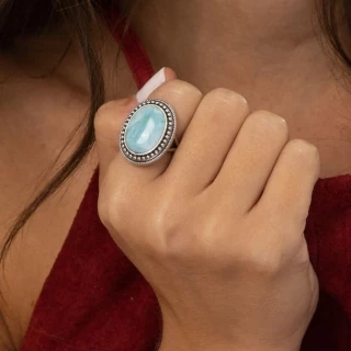 Bague "Haba" Larimar 6,38 ct et Argent...