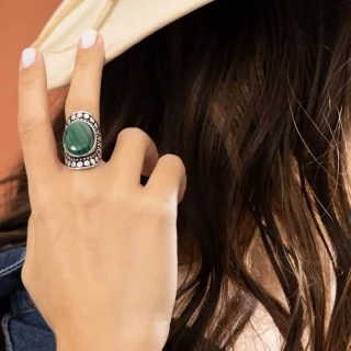 Bague "Zinnia" Malachite 13ct et Argen...