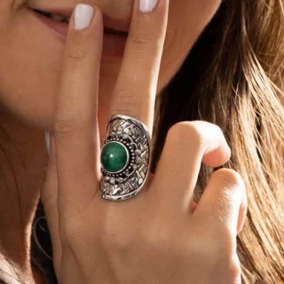 Bague "Tecoma" Malachite 4,90ct et Arg...