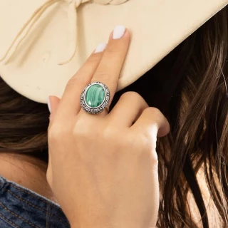Bague "Perejil" Malachite 8,10ct et Ar...