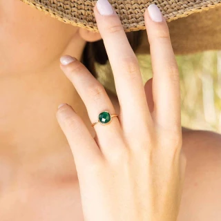 Bague "Arcadia" Agate verte Laiton dor...