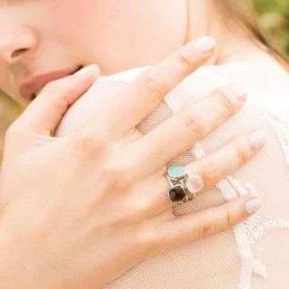 Bague "Cyclique" Aqua Calci, Quartz ro...