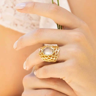 Bague "Exalta" Améthyste verte Laiton...