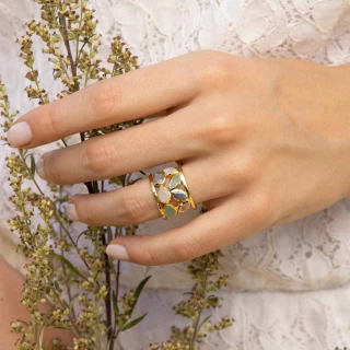 Bague Debora Quartz rose Laiton doré "...