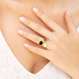 Bague "Éternité" Onyx et Labradorite L...