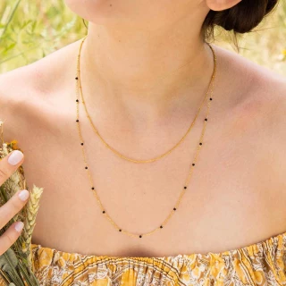 Collier "Luna" Agate noire Laiton doré