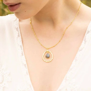 Collier "Nébula" Labradorite Grise Lai...