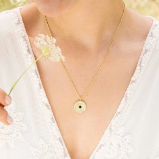 Collier "Minuit" Onyx Noir Laiton doré