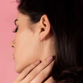 Boucles d'oreilles Croix Or jaune