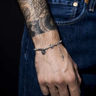 Bracelet Homme ajustable acier et cord...