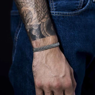 Bracelet Homme acier et cuir gris "GRE...