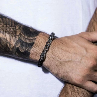 Bracelet Homme à perles noires et chai...